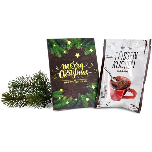 Geschenkartikel / Präsentartikel: Tassenkuchen 70 g, Merry Christmas (Art.-Nr. CA076123) - Schnell und lecker: ein Schokoladenkuche...