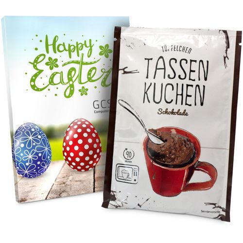 Geschenkartikel: Tassenkuchen Ostern, auch in individueller Stecktasche (Art.-Nr. CA151082) - Schokolade zu Ostern, aber keine klassis...