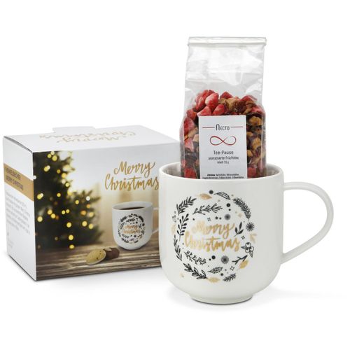 Geschenkset / Präsenteset: Weihnachtliche Teetasse (Art.-Nr. CA247334) - Dürfen wir Sie zu einer gemütlich...