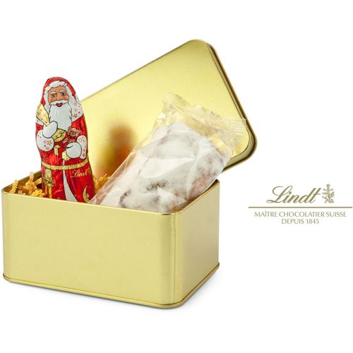 Geschenkset / Präsenteset: Weihnachts-Duo (Art.-Nr. CA360924) - Eine kleine goldene Dose mit einem...