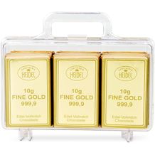 Geschenkartikel: Goldkoffer mit 12 Goldbarren, Edelvollmilch-Schokolade (120 g) (Art.-Nr. CA483404)