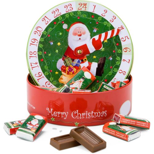 Geschenkartikel / Präsentartikel: Runder Schokoladen Adventskalender (Art.-Nr. CA868945) - Diese Dose ist eine originelle Adventska...