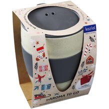 koziol AROMA TO GO RUDOLF SET - Thermobecher mit Deckel 400ml + Tassenutensilo (nature ash grey/red) (Art.-Nr. CA327510)