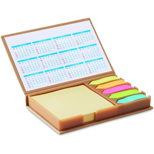 Notizzettelhalter mit Kalender MEMOCALENDAR (Art.-Nr. CA021832) - Notizzettelhalter mit gelben Haftnotizen...