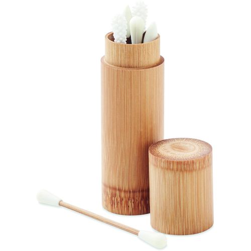 Silikon-Kosmetikstäbchen FENTON (Art.-Nr. CA331035) - 6 wiederverwendbare Bambus-Kosmetikstäb...