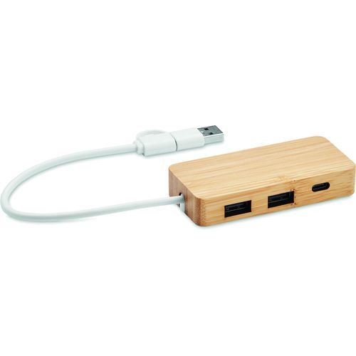 3 Port USB Hub HUBBAM (Art.-Nr. CA362095) - 3 Port USB-C/A-Hub im Gehäuse aus Bambu...