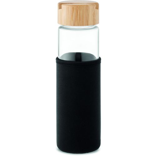 Trinkflasche Glas 600 ml TINAROO (Art.-Nr. CA475085) - Glasflasche mit Neopren-Schutzhülle...