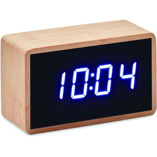 LED Tisch Uhr Bambus MIRI CLOCK (Art.-Nr. CA639305) - Tischuhr mit Weckfunktion und Temperatur...