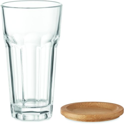 Trinkglas mit Bambusdeckel SEMPRE (Art.-Nr. CA663602) - Wiederverwendbares Trinkglas mit Deckel...