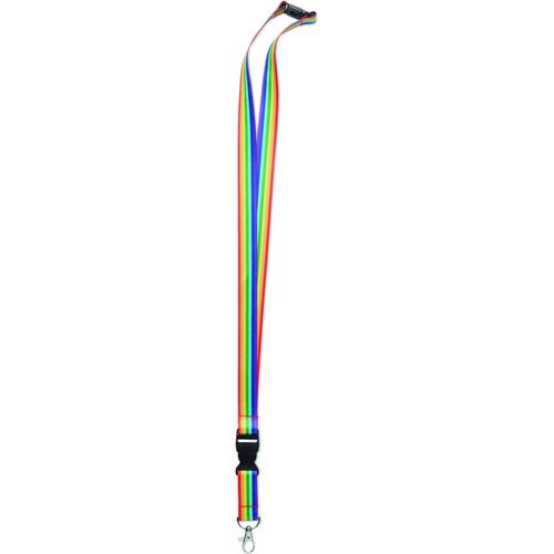 Regenbogen Lanyard RPET BOWYARD (Art.-Nr. CA784814) - Regenbogenfarbenes RPET-Lanyard mit...