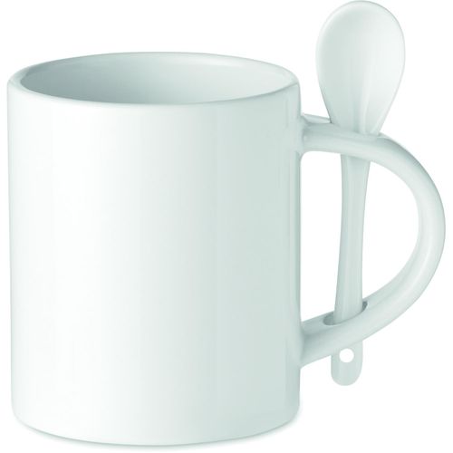 Subli-Becher Keramik 300 ml SUBLIM SPOON (Art.-Nr. CA951481) - Kaffeebecher aus Keramik mit Löffel...