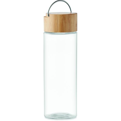 Trinkflasche Glas 500ml AMELAND (Art.-Nr. CA991703) - Trinkflasche aus Glas mit Bambusdeckel...