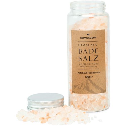 Himalaya-Badesalz 190 g, Patchouli-Sandelholz - auch mit individuellem Etikett (Art.-Nr. CA829824) - Erleben Sie die beruhigende Kraft der...