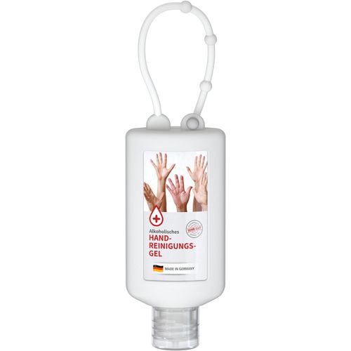 Handreinigungsgel, 50 ml Bumper frost, Body Label (R-PET) (Art.-Nr. CA035610) - Praktische Kosmetikflasche zum Anhängen...
