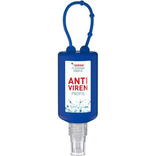 Hände-Desinfektionsspray (DIN EN 1500), 50 ml Bumper blau, Body Label (R-PET) (Art.-Nr. CA249626) - Praktische Flasche zum Anhängen!
Da...