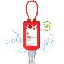 Hände-Desinfektionsspray (DIN EN 1500), 50 ml Bumper rot, Body Label (R-PET) (Art.-Nr. CA379921)