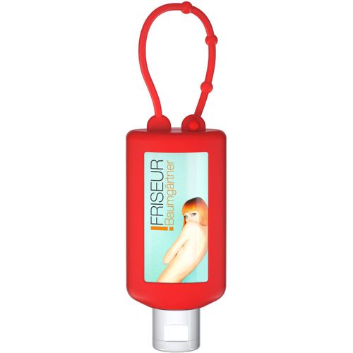 Handbalsam Ringelblume, 50 ml Bumper rot, Body Label (R-PET) (Art.-Nr. CA412620) - Praktische Kosmetikflasche zum Anhängen...