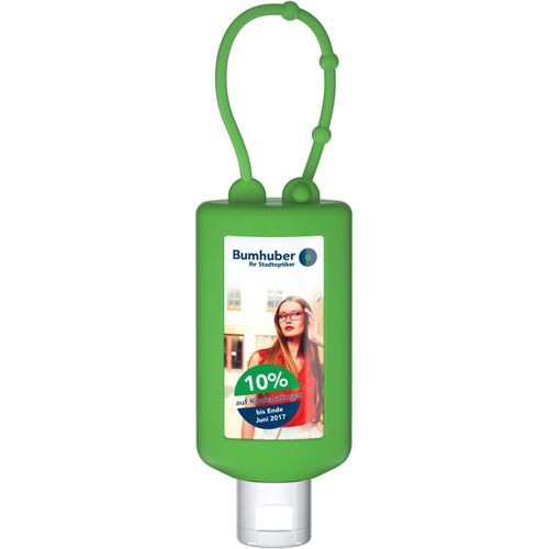 Handbalsam Ingwer, 50 ml Bumper grün, Body Label (R-PET) (Art.-Nr. CA943328) - Praktische Kosmetikflasche zum Anhängen...