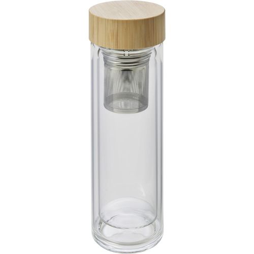 Doppelwandige Glasflasche Vicente (Art.-Nr. CA985864) - Flasche aus Bambus und Glas (420 ml),...