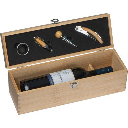 Weinbox Saint-Étienne (Art.-Nr. CA381185) - Weinbox aus Bambus mit im Deckel integri...