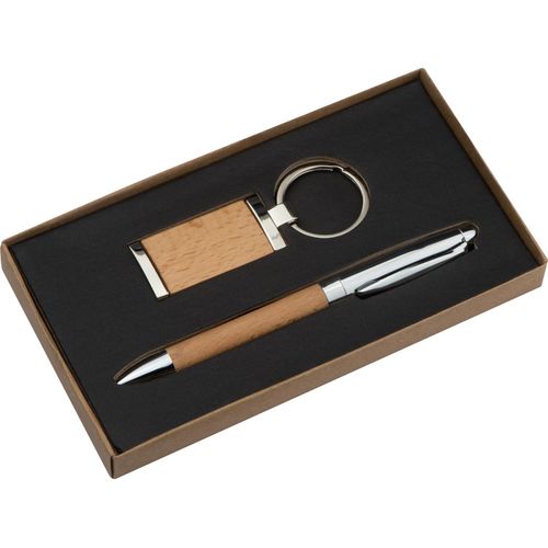 Metall Holz Geschenkset Enschede (Art.-Nr. CA476570) - Set bestehend aus Kugelschreiber mit...