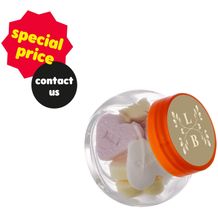 Mikro Glas 50 ml gefüllt mit Süßigkeiten (Transparent/Orange) (Art.-Nr. CA111448)