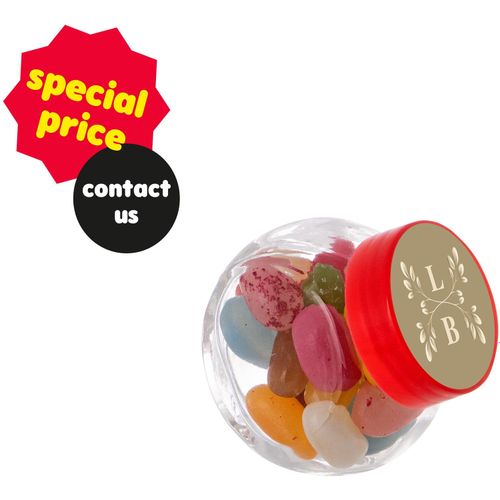 Mikro Glas 50 ml gefüllt mit Süßigkeiten (Art.-Nr. CA188085) - Mikro Glas 50 ml mit rotem Deckel...