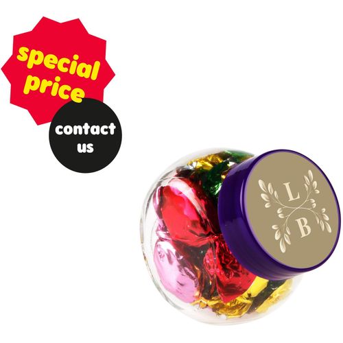 Mikro Glas 50 ml gefüllt mit Süßigkeiten (Art.-Nr. CA254938) - Mikro Glas 50 ml mit violettem Deckel...