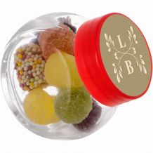 Mikro Glas 50 ml gefüllt mit Süßigkeiten (Transparent/Rot) (Art.-Nr. CA282649)