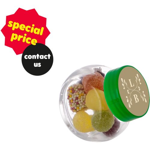 Mikro Glas 50 ml gefüllt mit Süßigkeiten (Art.-Nr. CA303715) - Mikro Glas 50 ml mit grünem Decke...