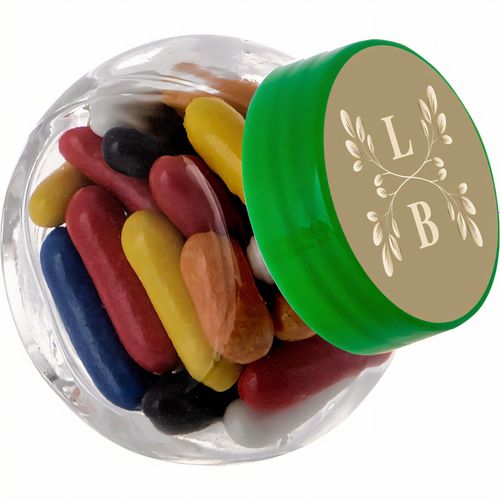 Mikro Glas 50 ml gefüllt mit Süßigkeiten (Art.-Nr. CA356112) - Mikro Glas 50 ml mit grünem Decke...