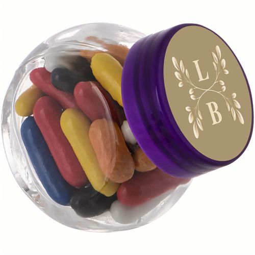 Mikro Glas 50 ml gefüllt mit Süßigkeiten (Art.-Nr. CA397418) - Mikro Glas 50 ml mit violettem Deckel...