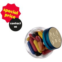 Mikro Glas 50 ml gefüllt mit Süßigkeiten (Transparant/Kobalt) (Art.-Nr. CA809984)
