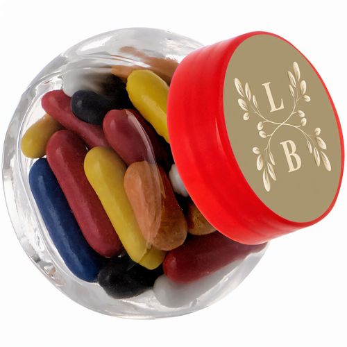 Mikro Glas 50 ml gefüllt mit Süßigkeiten (Art.-Nr. CA946055) - Mikro Glas 50 ml mit rotem Deckel...