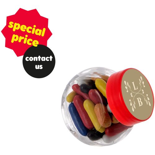 Mikro Glas 50 ml gefüllt mit Süßigkeiten (Art.-Nr. CA946055) - Mikro Glas 50 ml mit rotem Deckel...
