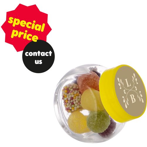 Mikro Glas 50 ml gefüllt mit Süßigkeiten (Art.-Nr. CA949753) - Mikro Glas 50 ml mit gelbem Deckel...