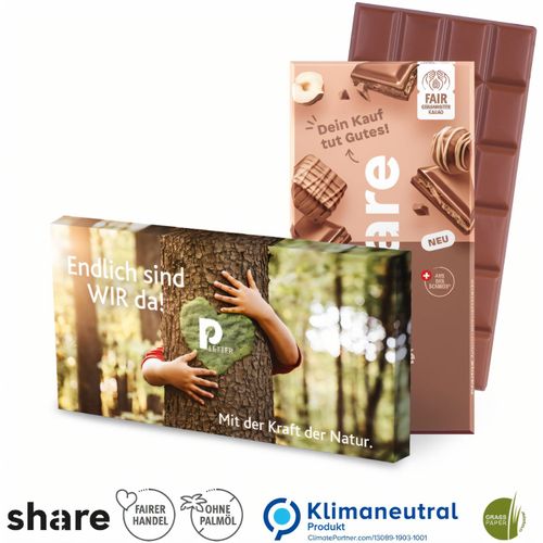 Share, Schweizer Schokolade, 100 g, Graspapier, Klimaneutral, FSC® (Art.-Nr. CA051701) - Genießen und dabei Gutes tun! 100 ...
