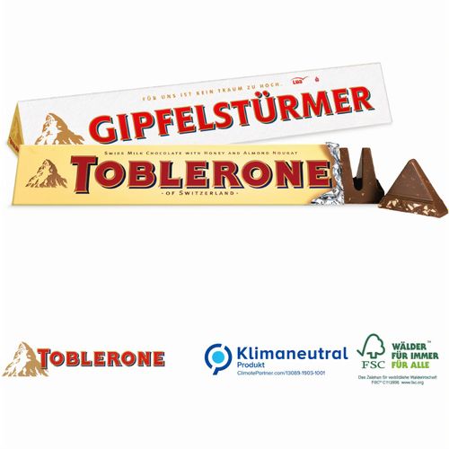 TOBLERONE Riegel im Werbeschuber, 100 g, Klimaneutral, FSC® (Art.-Nr. CA081521) - Kult-Schokolade mit Tradition! Der...