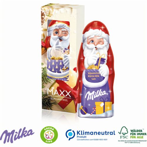 Milka Weihnachtsmann, 90 g, Klimaneutral, FSC® (Art.-Nr. CA094898) - Süßer Weihnachtsmann aus feiner Alpenm...