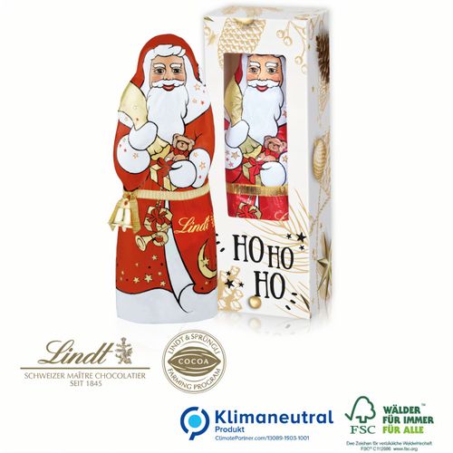 Lindt Weihnachtsmann mit Glöckchen, 70 g, Klimaneutral, FSC® (Art.-Nr. CA145912) - Kult-Weihnachtsmann individuell verpackt...