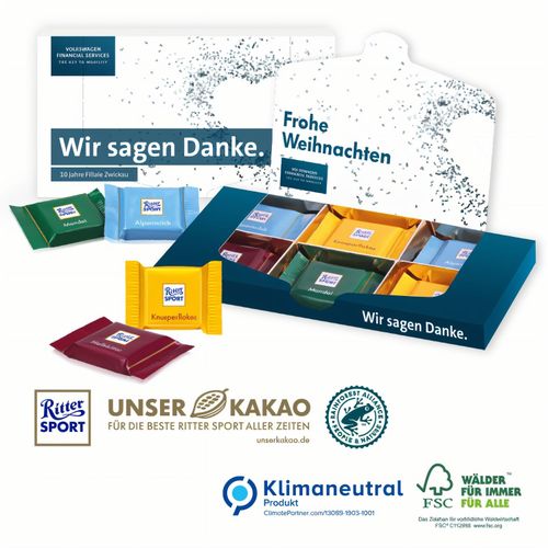 Ritter SPORT Schokotäfelchen in Präsentbox, Klimaneutral, FSC® (Art.-Nr. CA182860) - Bunter Schokoladengenuss werbestark...
