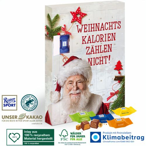 Adventskalender mit Ritter SPORT Schokowürfel, Inlay aus 100% recyceltem Material (Art.-Nr. CA263997) - Genussmomente, die keine Wünsche offe...