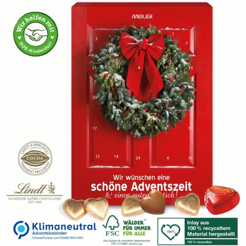 Adventskalender Lindt Schokoladen-Herzen, Klimaneutral, FSC® (Art.-Nr. CA315862) - Herzliche Weihnachtsgrüße! Werbung und...
