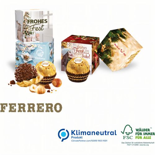 Werbewürfel mit Ferrero Rocher, Klimaneutral, FSC® (Art.-Nr. CA362840) - Es gibt immer einen Grund zum Schenken!...