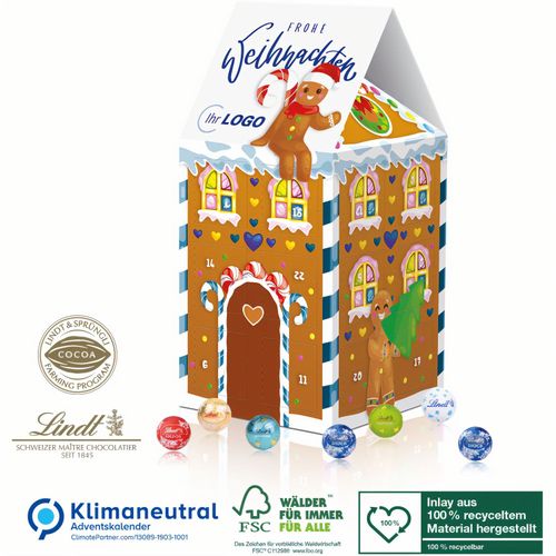 Adventskalender-Haus XL Lindt, Klimaneutral, FSC® (Art.-Nr. CA478674) - Werbe-Highlight für die Weihnachtszeit!...