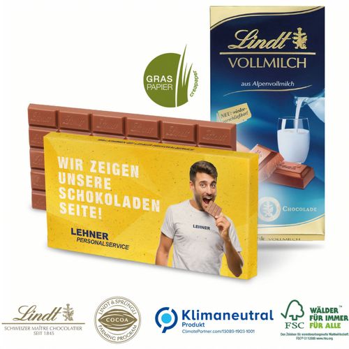 Premium Schokolade von Lindt, 100 g auf GRASPAPIER (Art.-Nr. CA560352) - Qualität für höchste Ansprüche! Erfr...