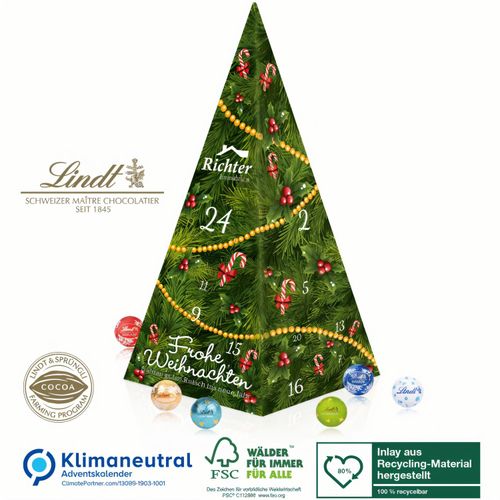 Adventskalender Lindt Weihnachtspyramide, Klimaneutral, FSC® (Art.-Nr. CA579835) - Auffälliger Adventskalender mit feinste...