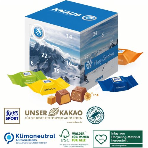 Adventskalender Cube mit Ritter SPORT Schokowürfel, Klimaneutral, FSC® (Art.-Nr. CA596522) - Bunt gemischte Lieblingsschokolade!...