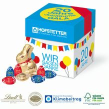 Würfelbox mit Goldhase und Schoko-Eier von Lindt (4-farbig) (Art.-Nr. CA598047)