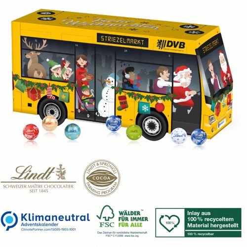 3D Adventskalender Lindt Bus, Klimaneutral, FSC® (Art.-Nr. CA626214) - Süße Genussmomente im Bus-Format! Adve...
